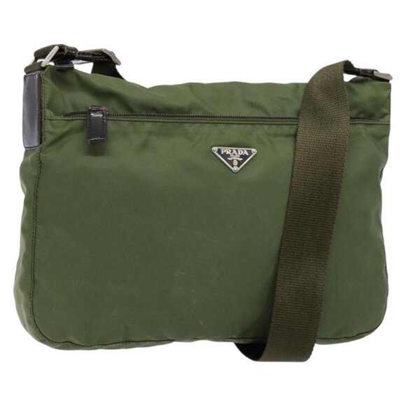 PRADA Shoulder Bag Nylon Khaki Silver Auth - Picture 1 of 14